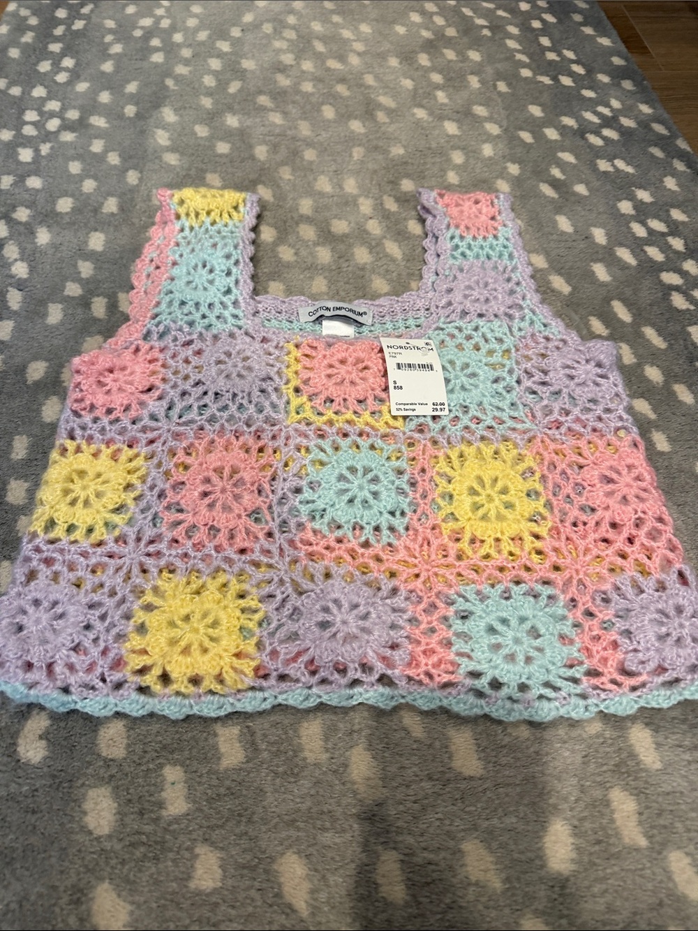 Cotton Emporium Pastel Crochet Square Tank Top - Pink, Yellow, Blue, Lavender